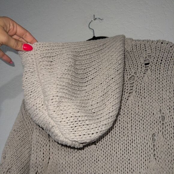 Moth x Anthropologie Gray Distressed Metallic Trim Hooded Sweater Size‎ Small - Picture 7 of 8